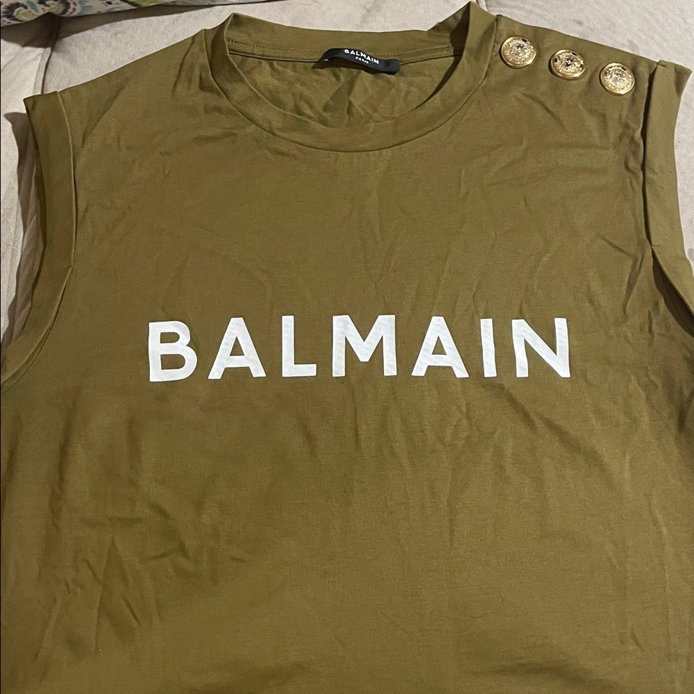 Balmain Khaki Sleeveless Muscle Tee